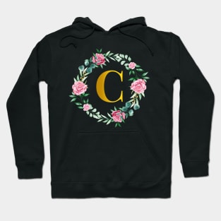 Floral Initial Wreath Monogram letter C Hoodie